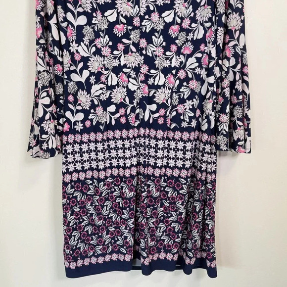 Eliza J Boat Neck Bell Sleeve Floral Navy Shift Dress - Picture 11 of 12